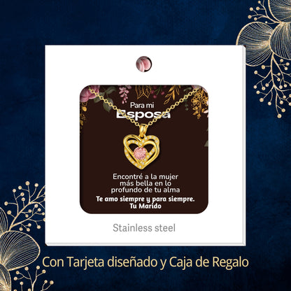 Collar Acero y  colgante Cobre con Piedra Circonita para Regalar a Esposa
