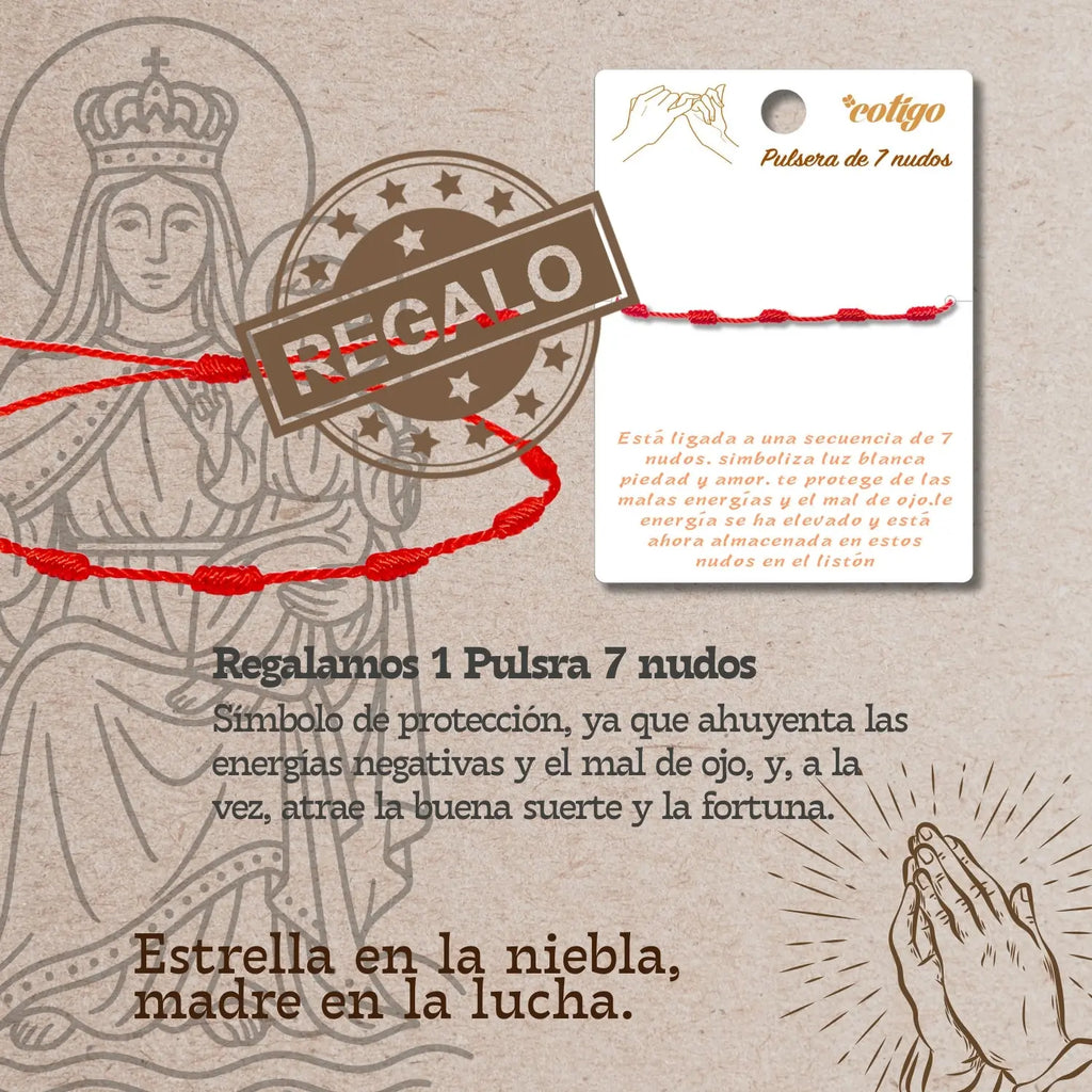 Pulsera 7 nudos con Virgen Covadonga con Silueta La Santina Acero - cotigo