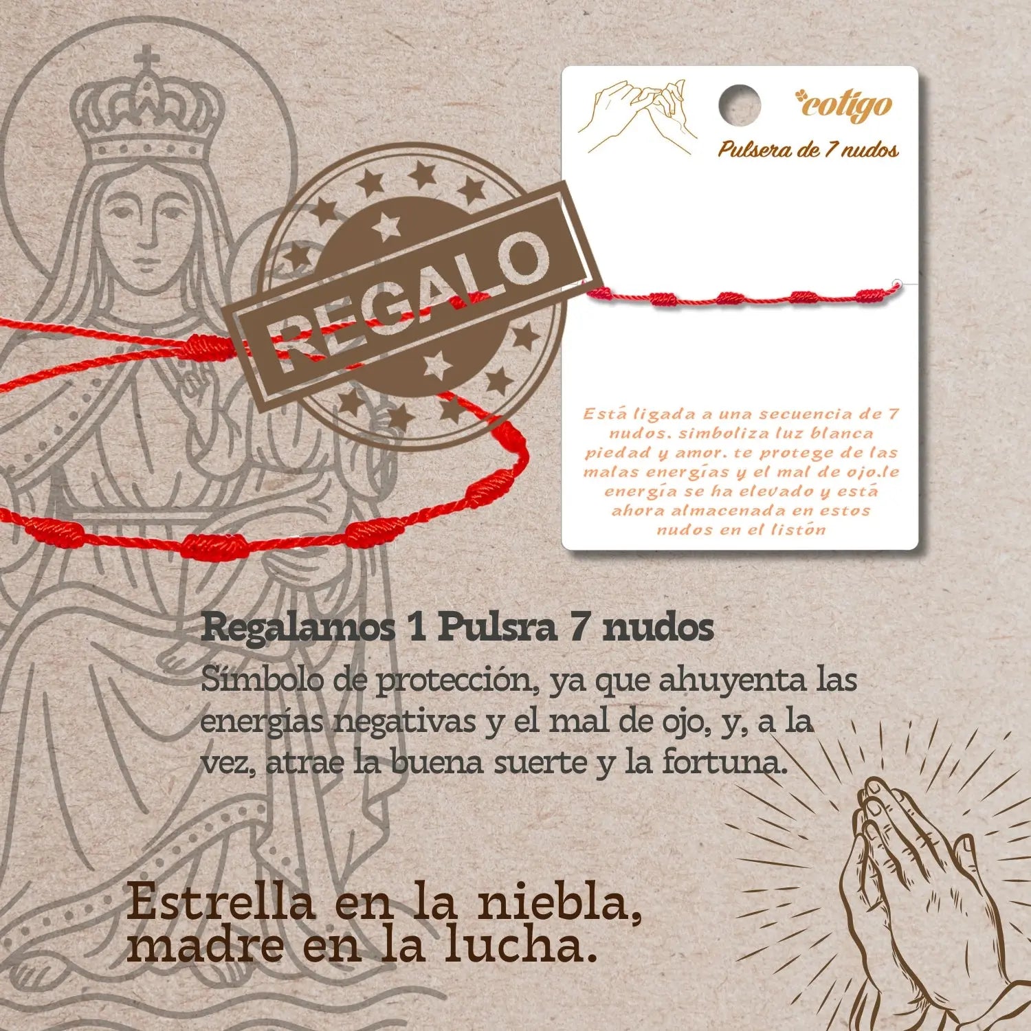 Pulsera 7 nudos con Virgen Covadonga con Silueta La Santina Acero - cotigo