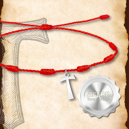 Pulsera 7 Nudos con Cruz de Tau color Plateado