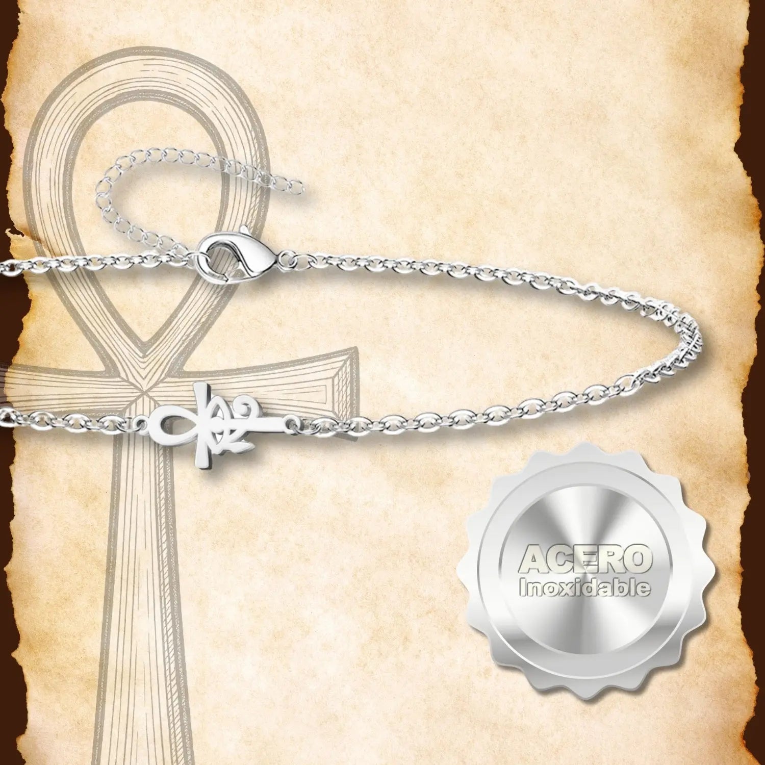 Pulsera Cruz Egipcia con Ojo Acero inoxidable color Plateado - cotigo
