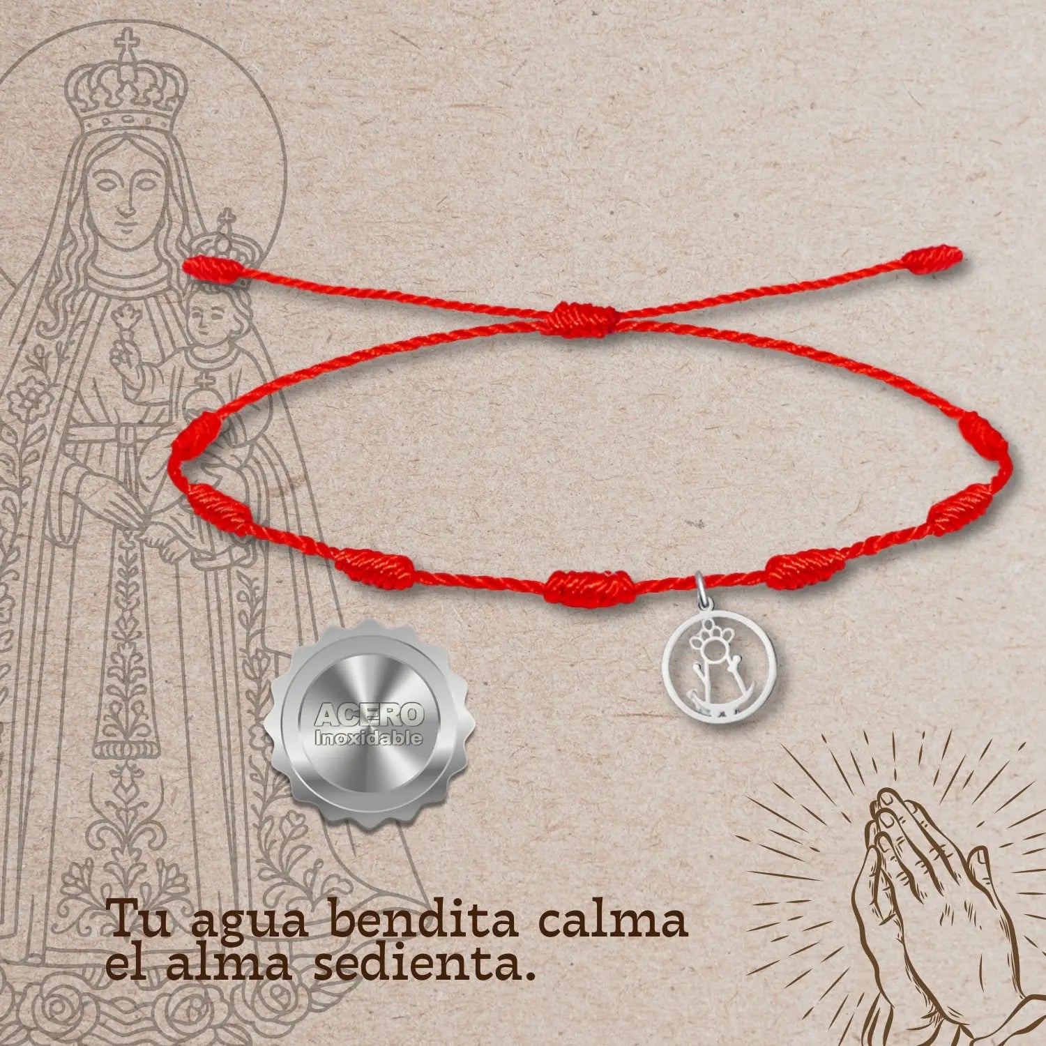 Pulsera 7 Nudos Virgen de la Fuensanta Silueta Acero Plateado detalle