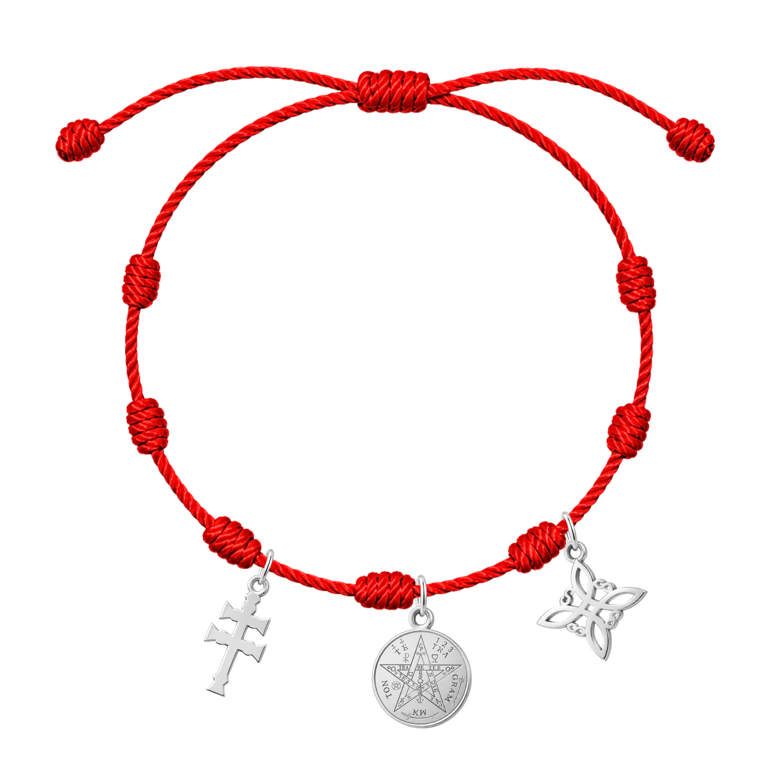 Pulsera 7 nudos Tetragrámaton, Nudo de Bruja y Cruz de Caravaca