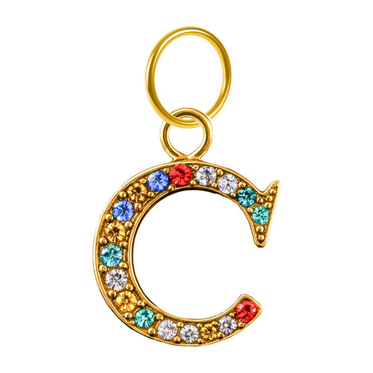 CHARM de Letra C Acero color Dorado con Circonita