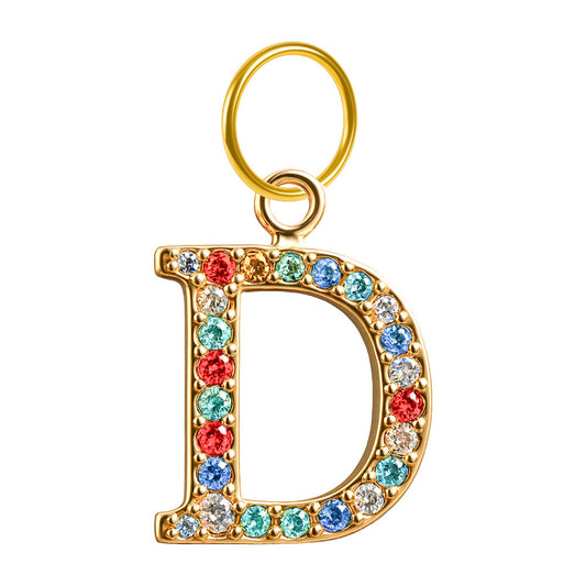 CHARM de Letra D Acero color Dorado con Circonita