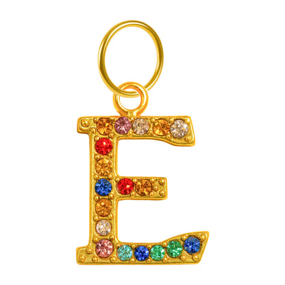 CHARM de Letra E Acero color Dorado con Circonita