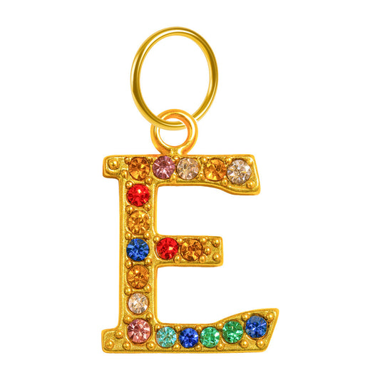 CHARM de Letra E Acero color Dorado con Circonita
