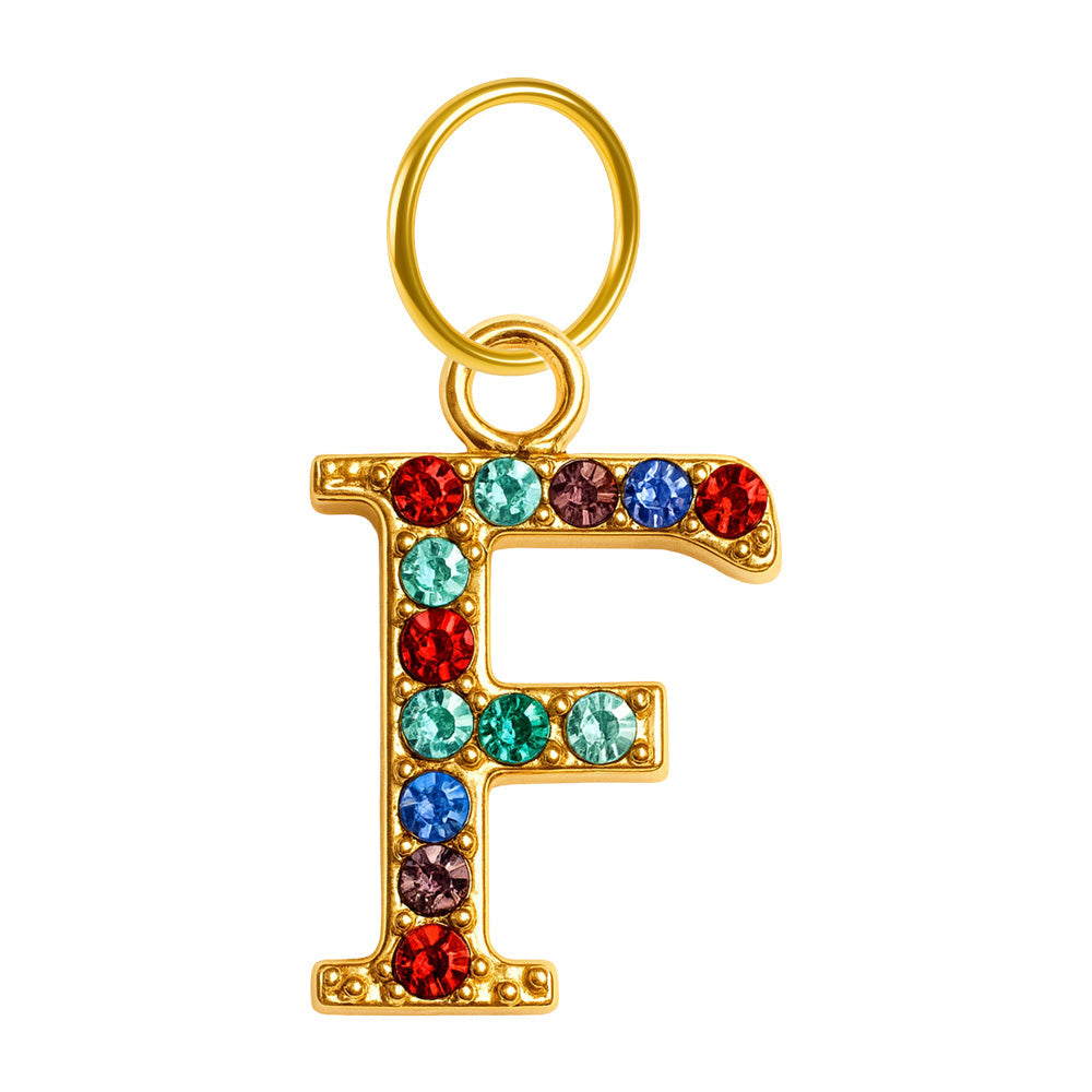CHARM de Letra F Acero color Dorado con Circonita