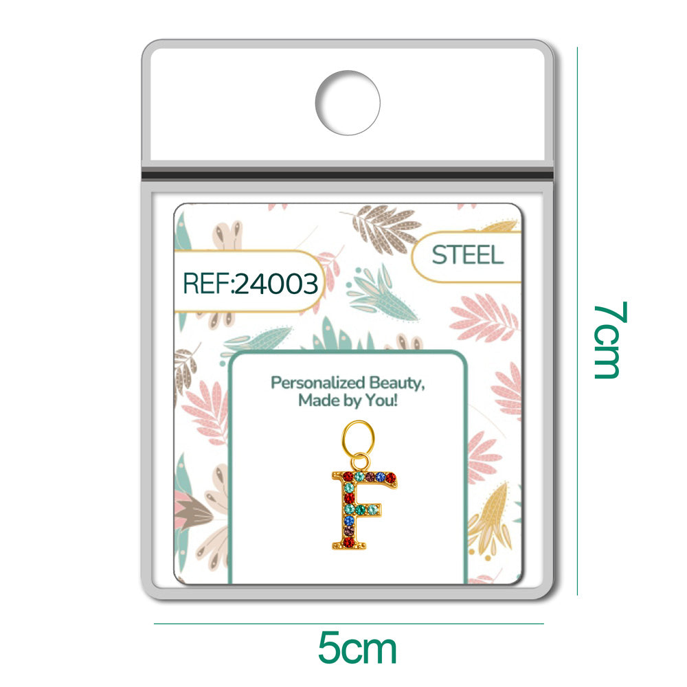 CHARM de Letra F Acero color Dorado con Circonita - cotigo