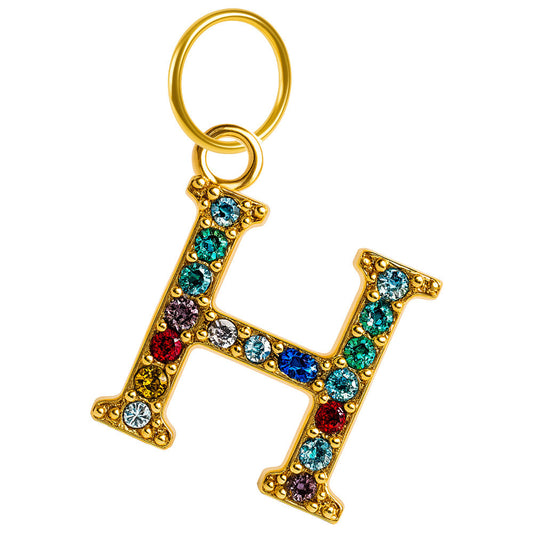 CHARM de Letra H Acero color Dorado con Circonita