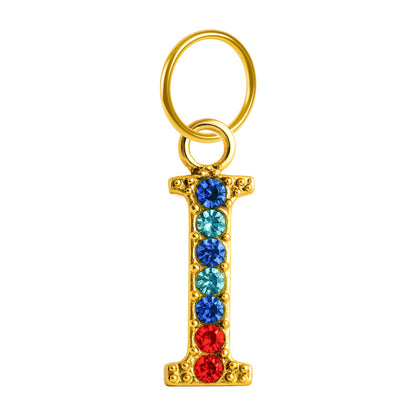 CHARM de Letra I Acero color Dorado con Circonita