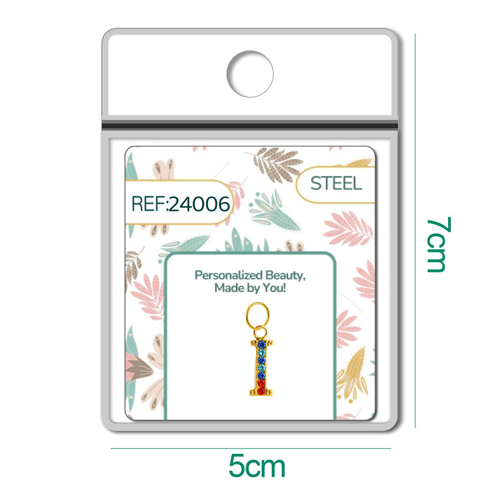 CHARM de Letra I Acero color Dorado con Circonita