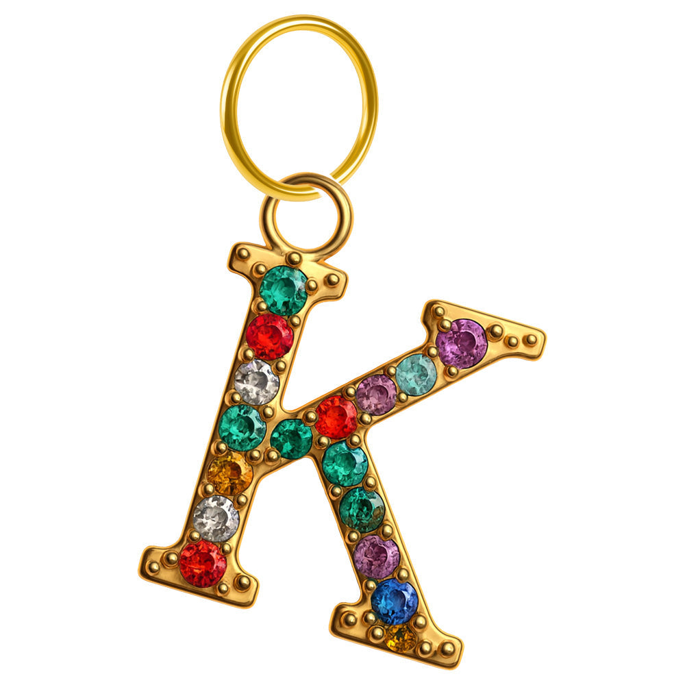 CHARM de Letra K Acero color Dorado con Circonita