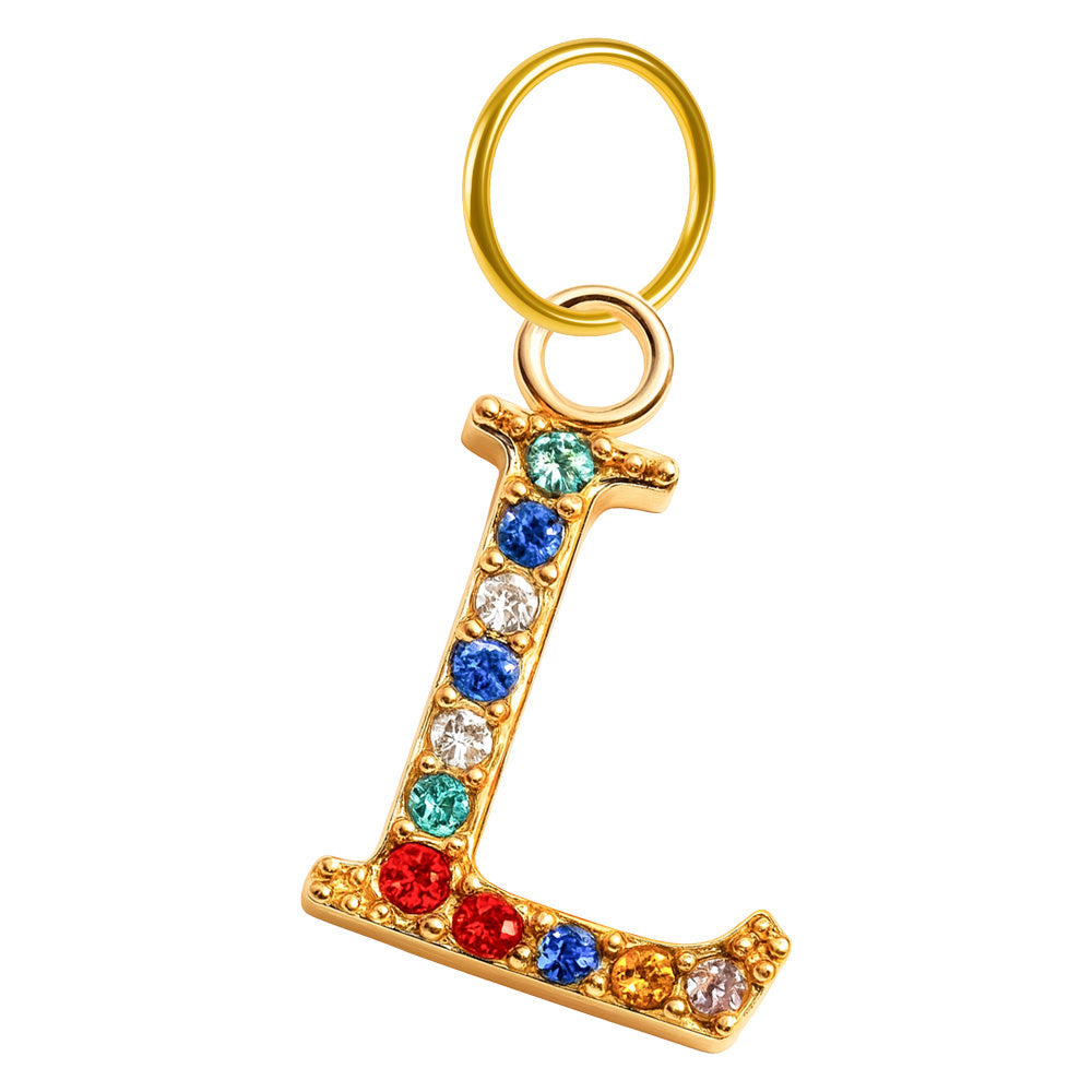 CHARM de Letra L Acero color Dorado con Circonita