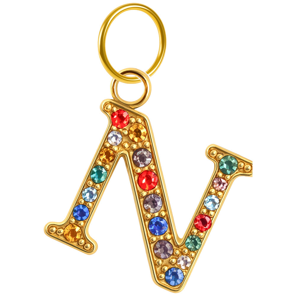 CHARM de Letra N Acero color Dorado con Circonita
