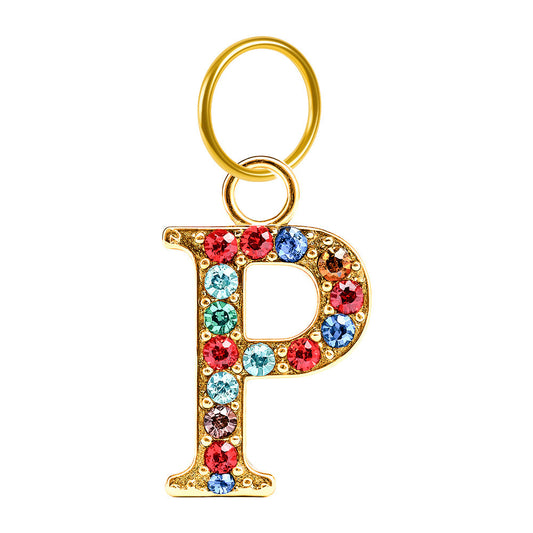 CHARM de Letra P Acero color Dorado con Circonita