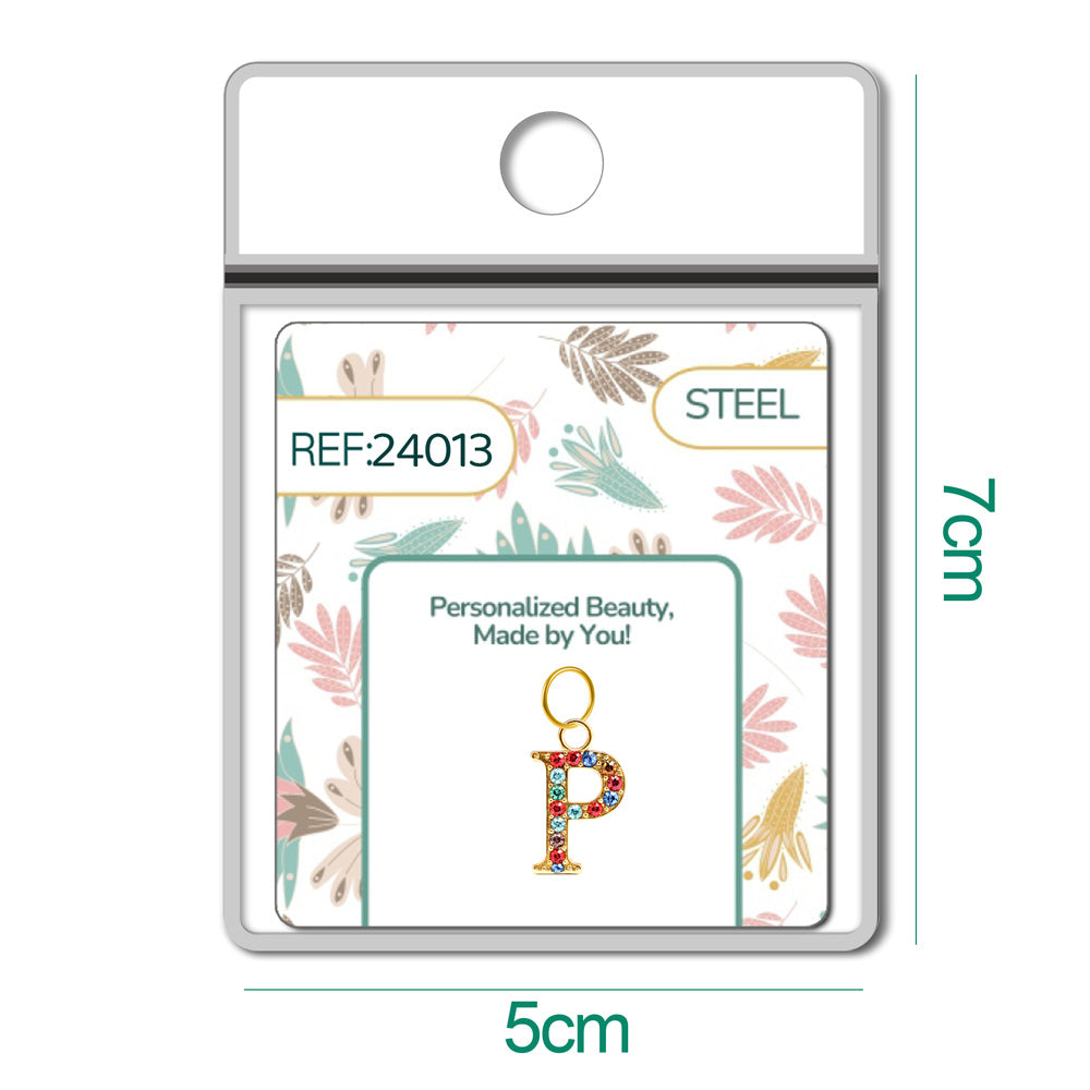 CHARM de Letra P Acero color Dorado con Circonita - cotigo