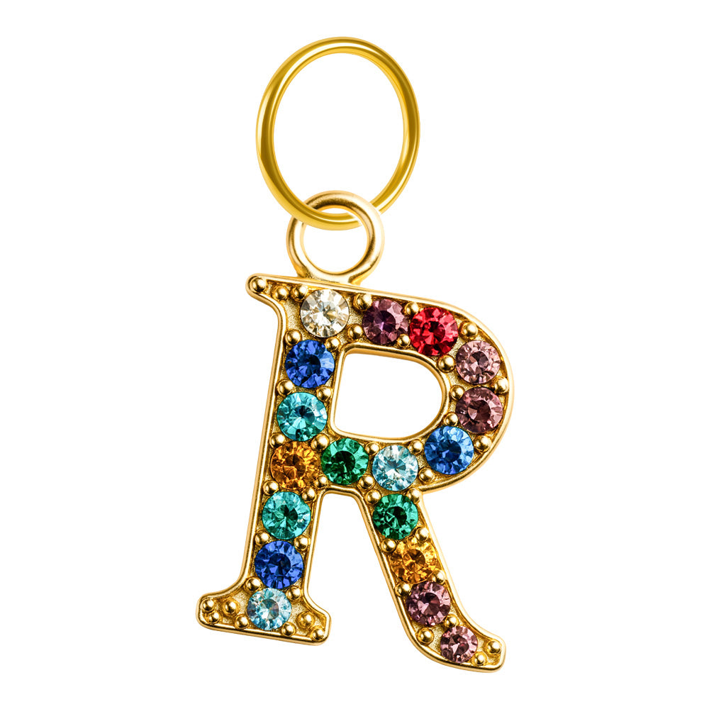 CHARM de Letra R Acero color Dorado con Circonita