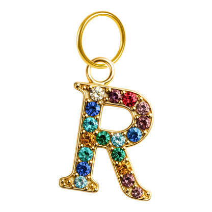 CHARM de Letra R Acero color Dorado con Circonita