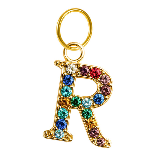 CHARM de Letra R Acero color Dorado con Circonita