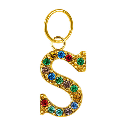 CHARM de Letra S Acero color Dorado con Circonita