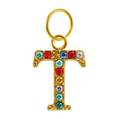 CHARM de Letra T Acero color Dorado con Circonita