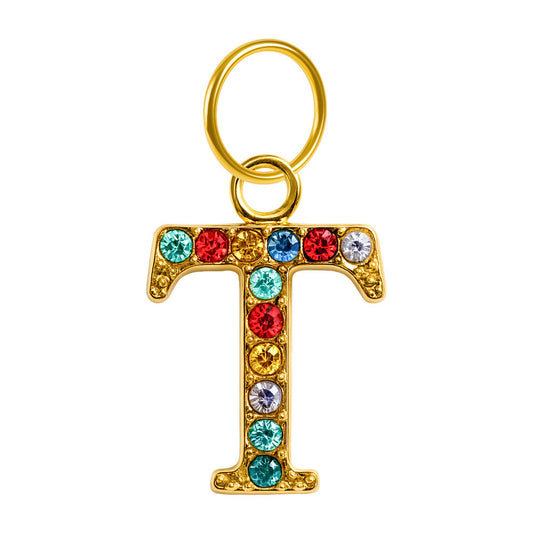 CHARM de Letra T Acero color Dorado con Circonita