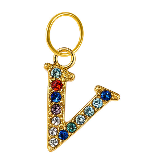 CHARM de Letra V Acero color Dorado con Circonita