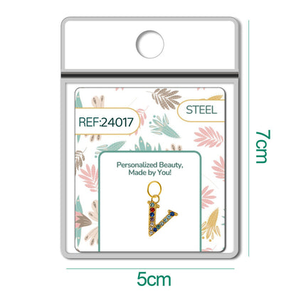 CHARM de Letra V Acero color Dorado con Circonita