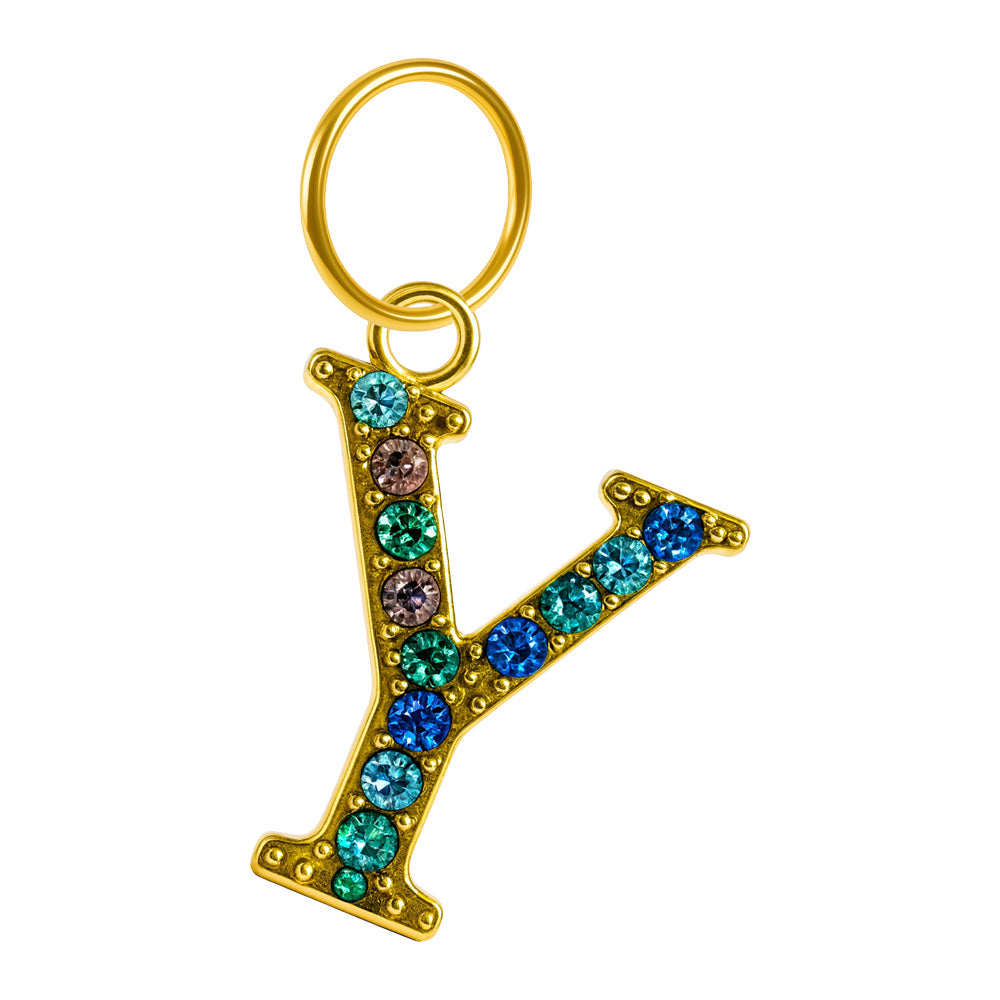 CHARM de Letra Y Acero color Dorado con Circonita
