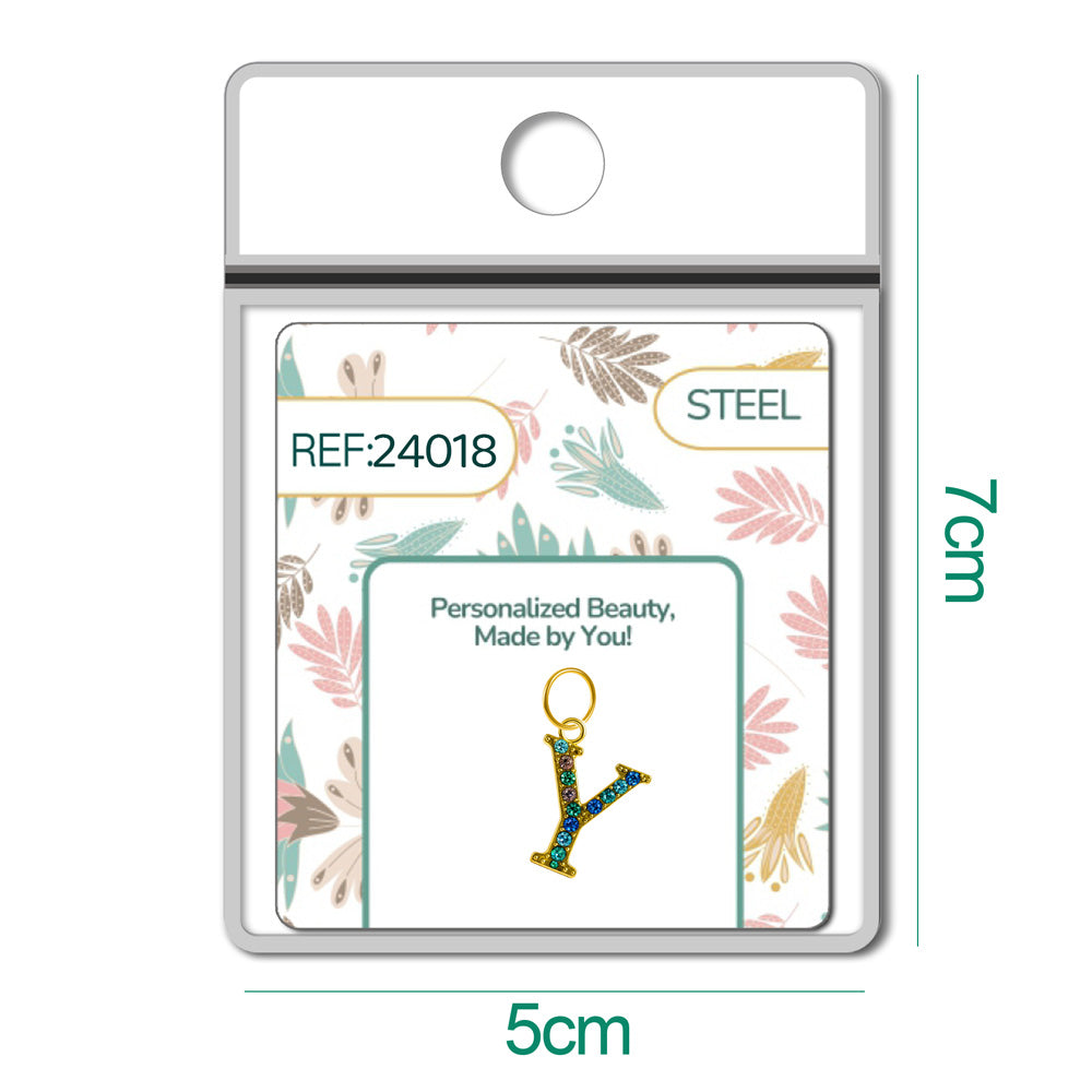 CHARM de Letra Y Acero color Dorado con Circonita - cotigo