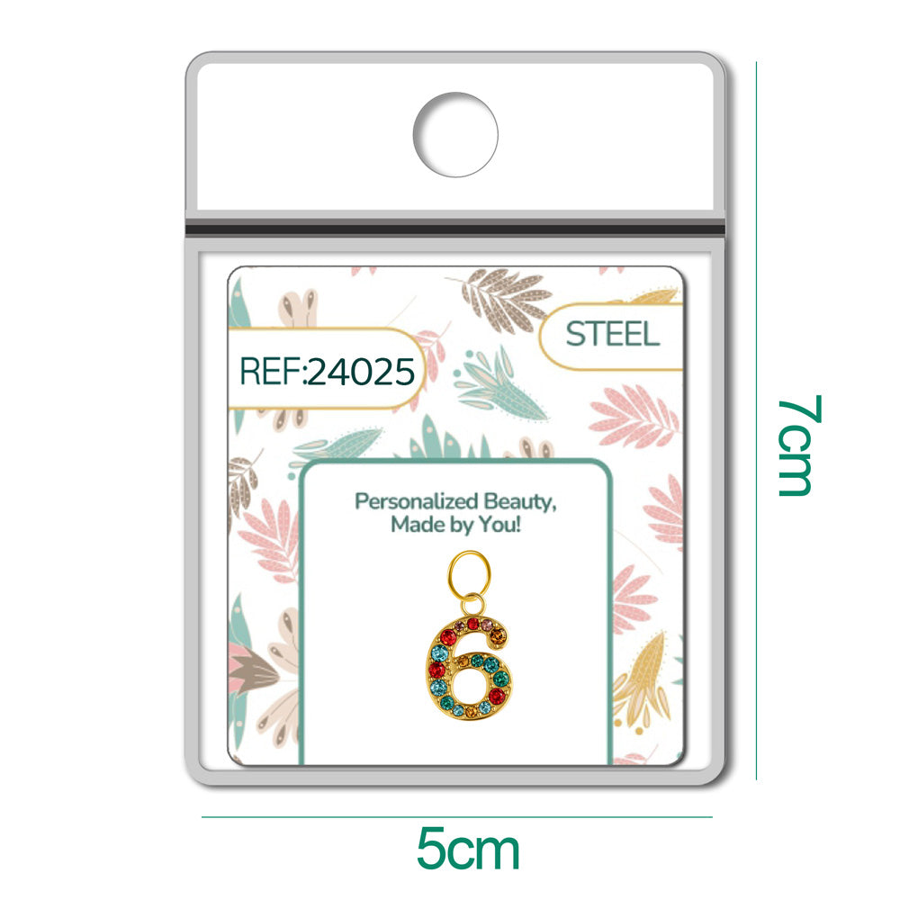 CHARM de Número 6 Acero color Dorado con Circonita