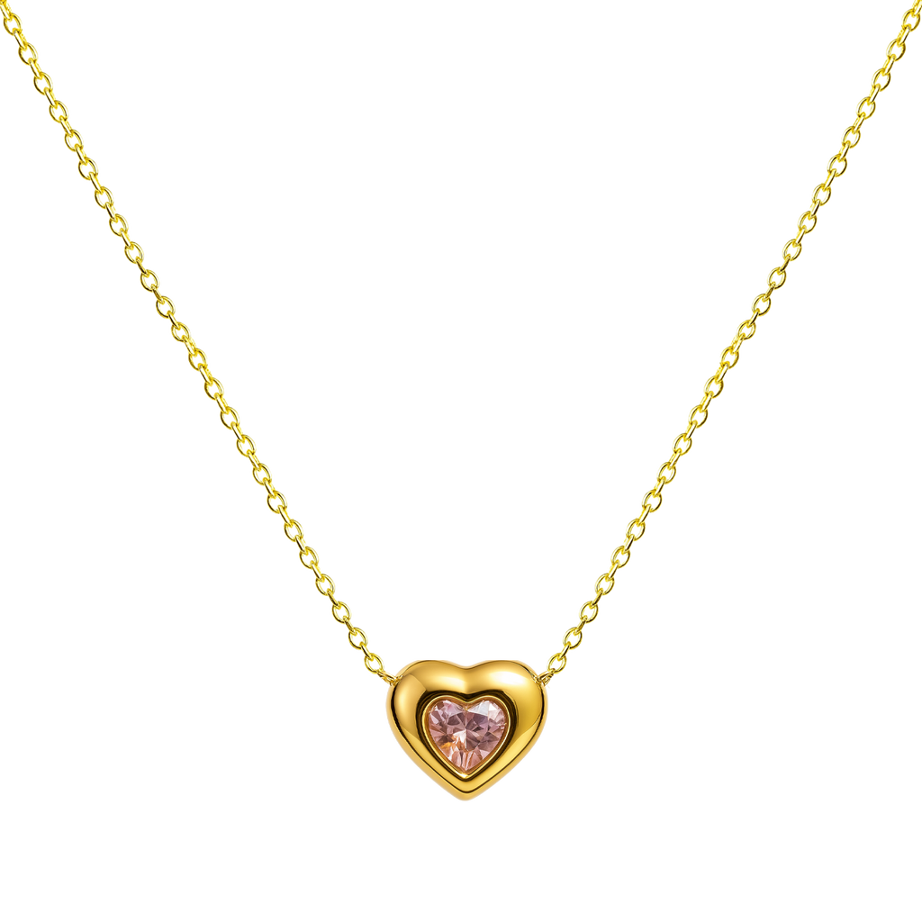 Collar Corazón con Circonita Rosa
