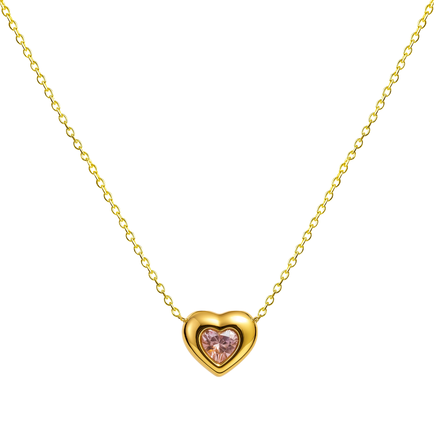 Collar Corazón con Circonita Rosa