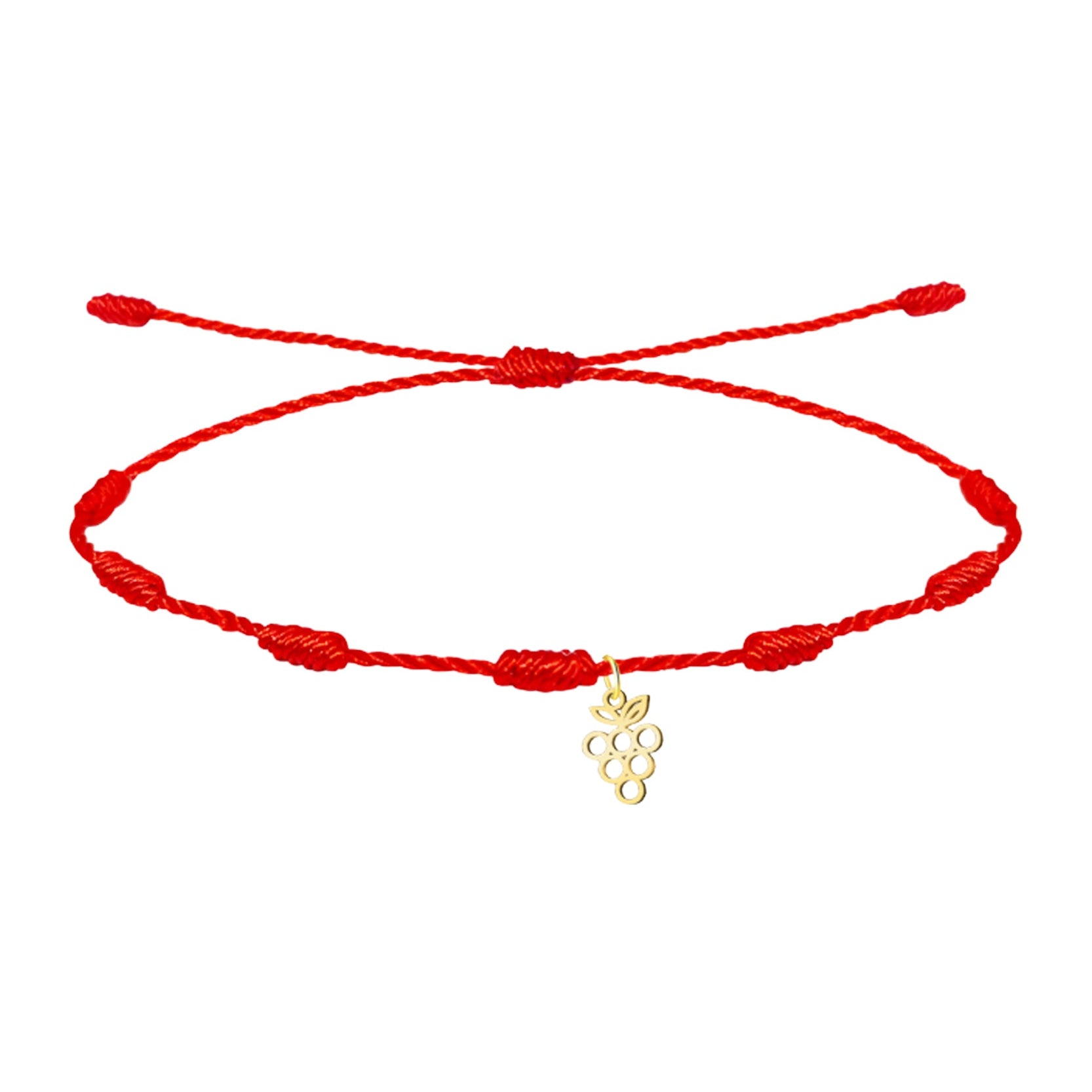 Pulsera roja de 7 nudos con colgante de uva de La Rioja en acero