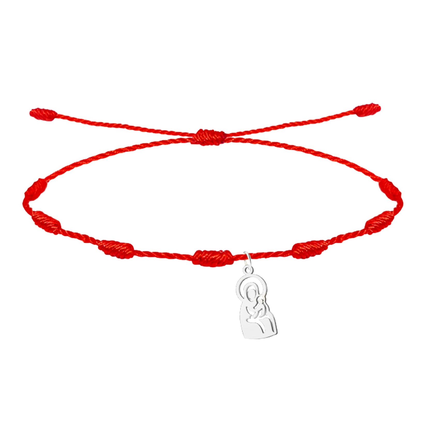 Pulsera de hilo rojo 7 nudos con medalla de la Virgen de Valvanera en acero inoxidable plateado con tarjeta de regalo