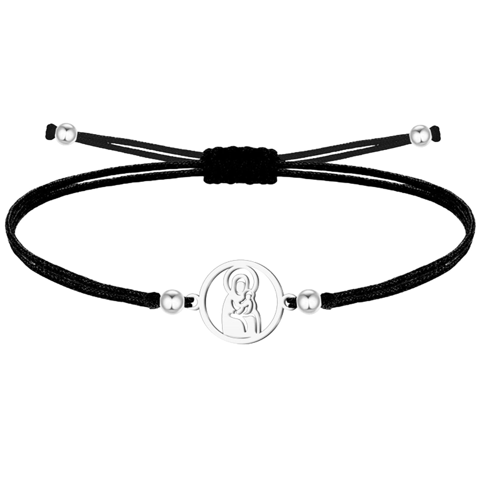 Pulsera religiosa ajustable con Virgen de Valvanera en tono plateado