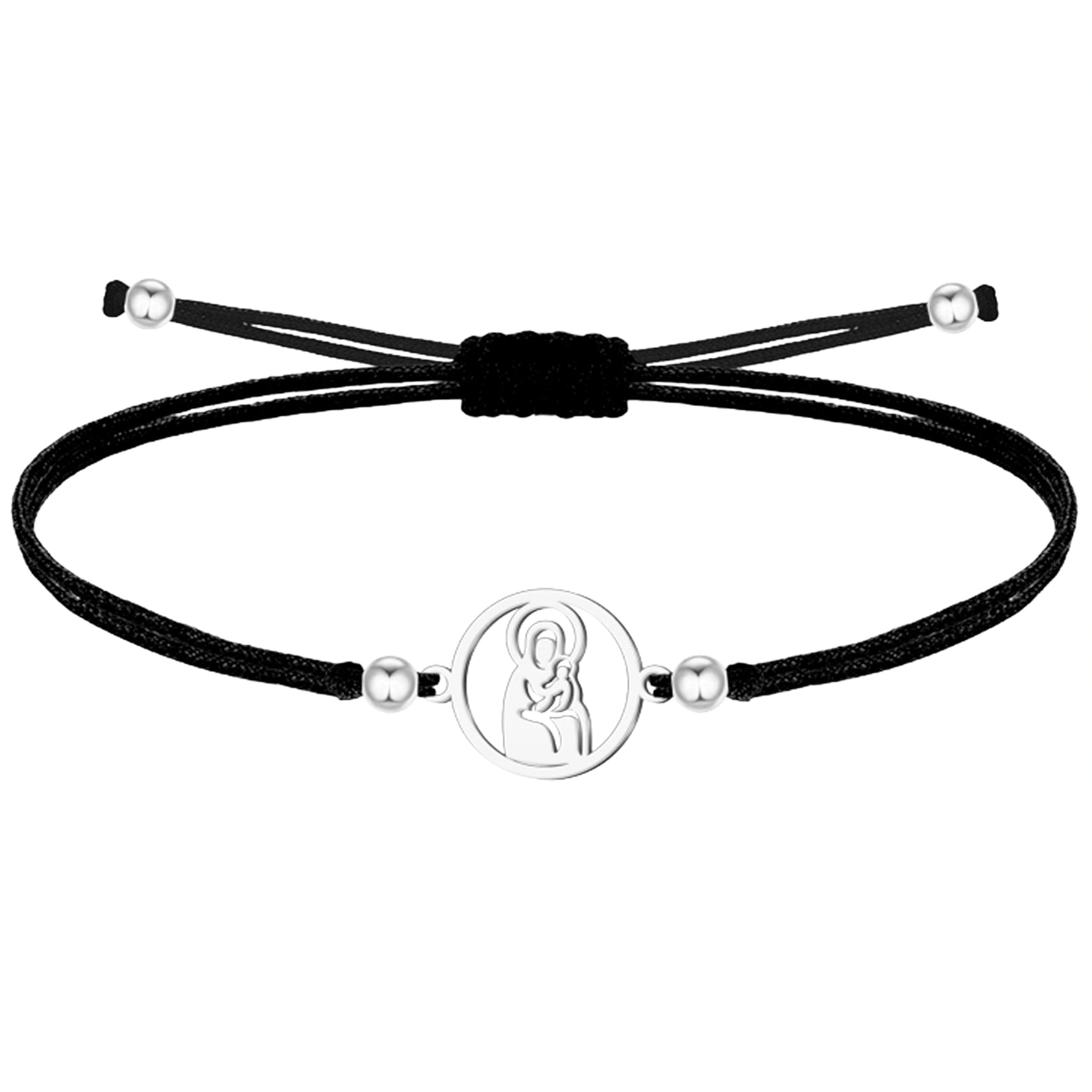 Pulsera religiosa ajustable con Virgen de Valvanera en tono plateado
