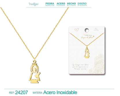 Collar con Silueta de Virgen del Pilar en Acero Dorado