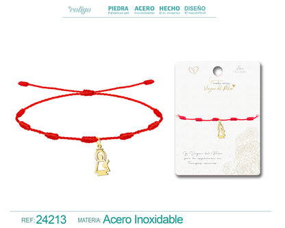 Pulsera 7 Nudos con Silueta de Virgen del Pilar en Acero Dorado