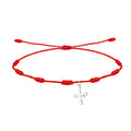 Pulsera de hilo rojo con 7 nudos y colgante de la Cruz de la Victoria en acero plateado.
