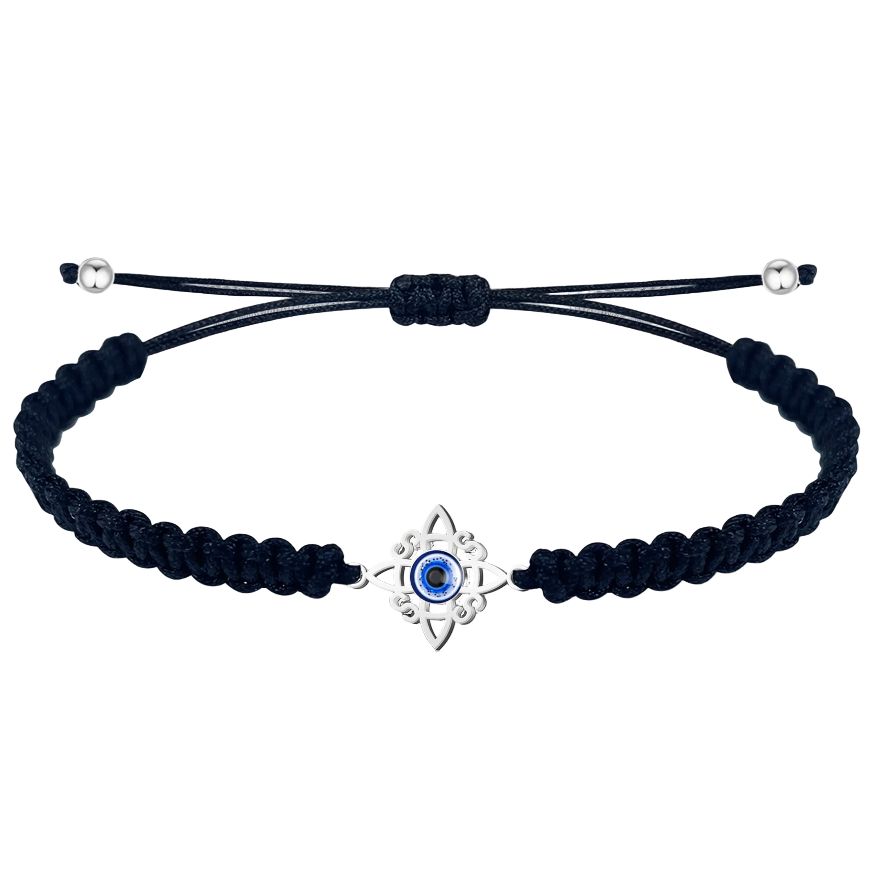 Pulsera Hilo Negro con Nudo de Bruja y Ojo Turco
