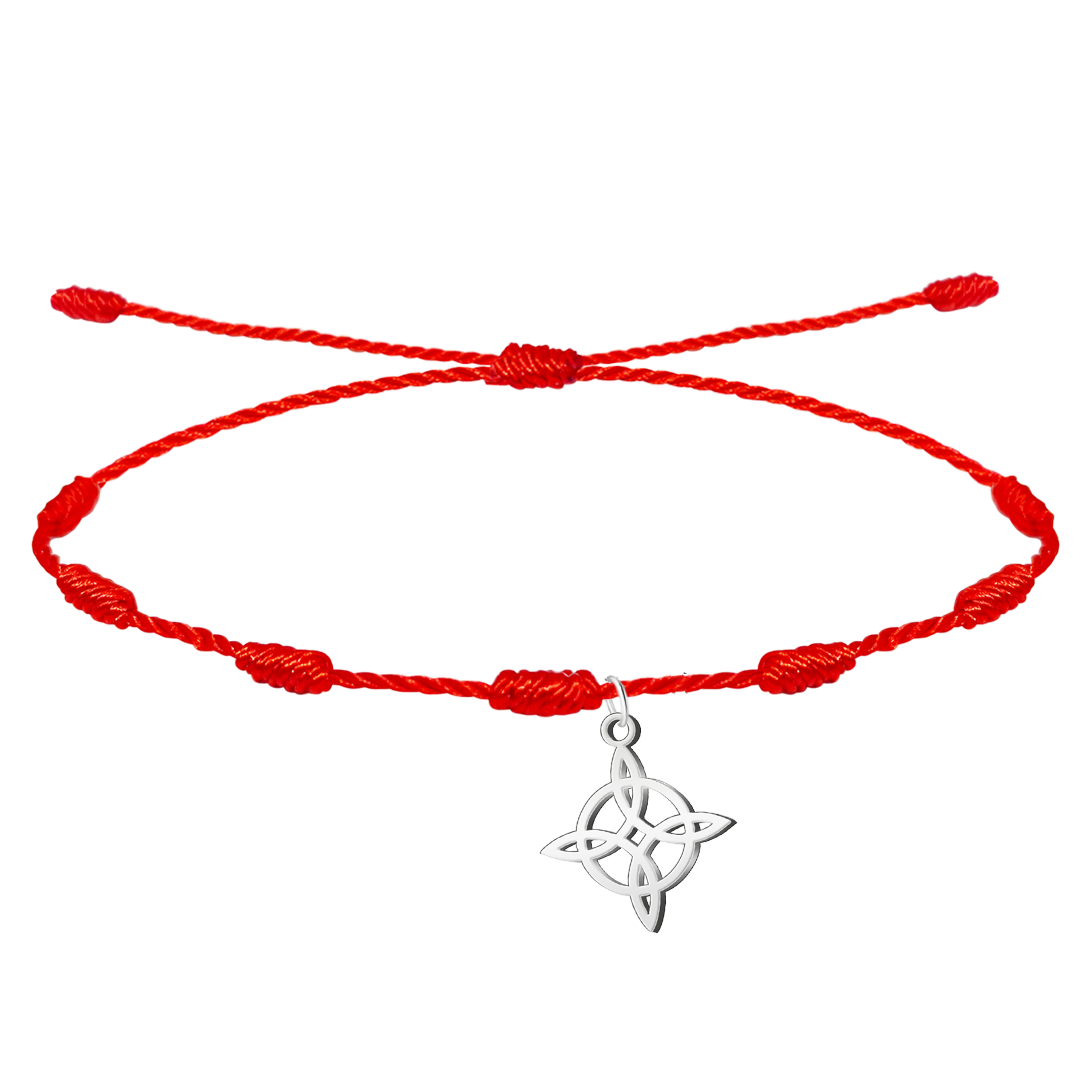 Pulsera Hilo Rojo Nudo de Bruja Diseño Estrella en Acero Inoxidable Plateado