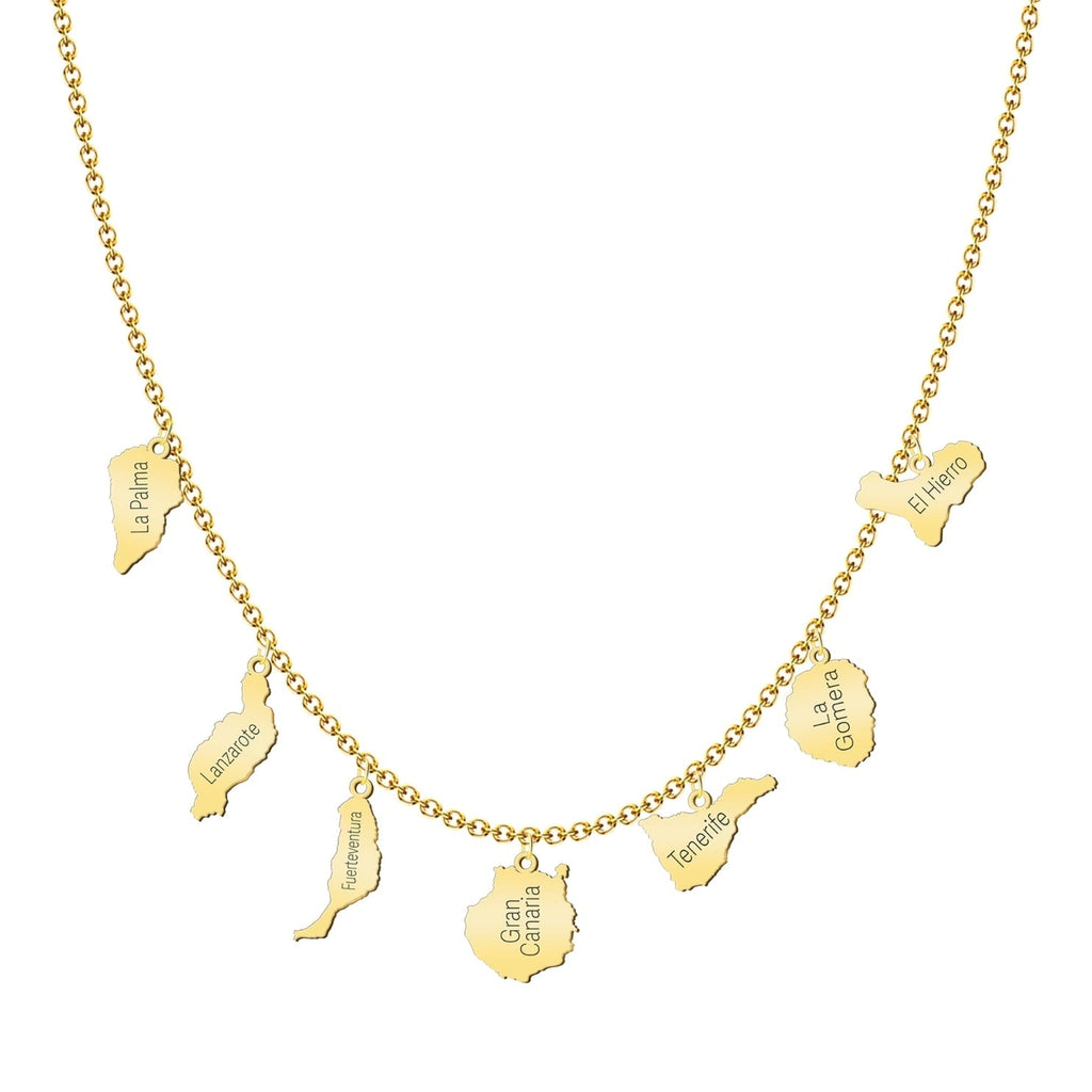 Collar Mapa de 7 Islas Canarias con Nombres Acero Dorado - Dorado