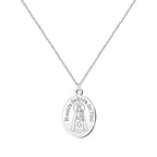 Collar con medalla ovalada grabada de Nuestra Señora del Pino en acero inoxidable plateado