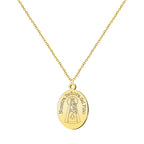 Collar con medalla ovalada dorada grabada de Nuestra Señora del Pino en acero inoxidable bañado en oro