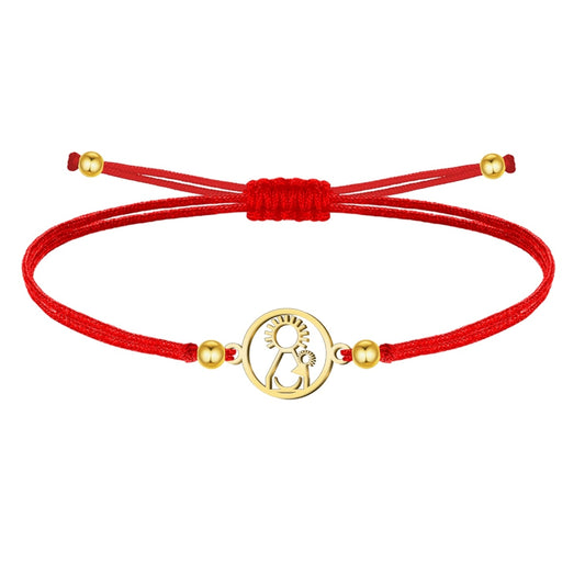Pulsera de hilo encerado rojo ajustable con colgante de la Virgen del Pino en acero inoxidable dorado