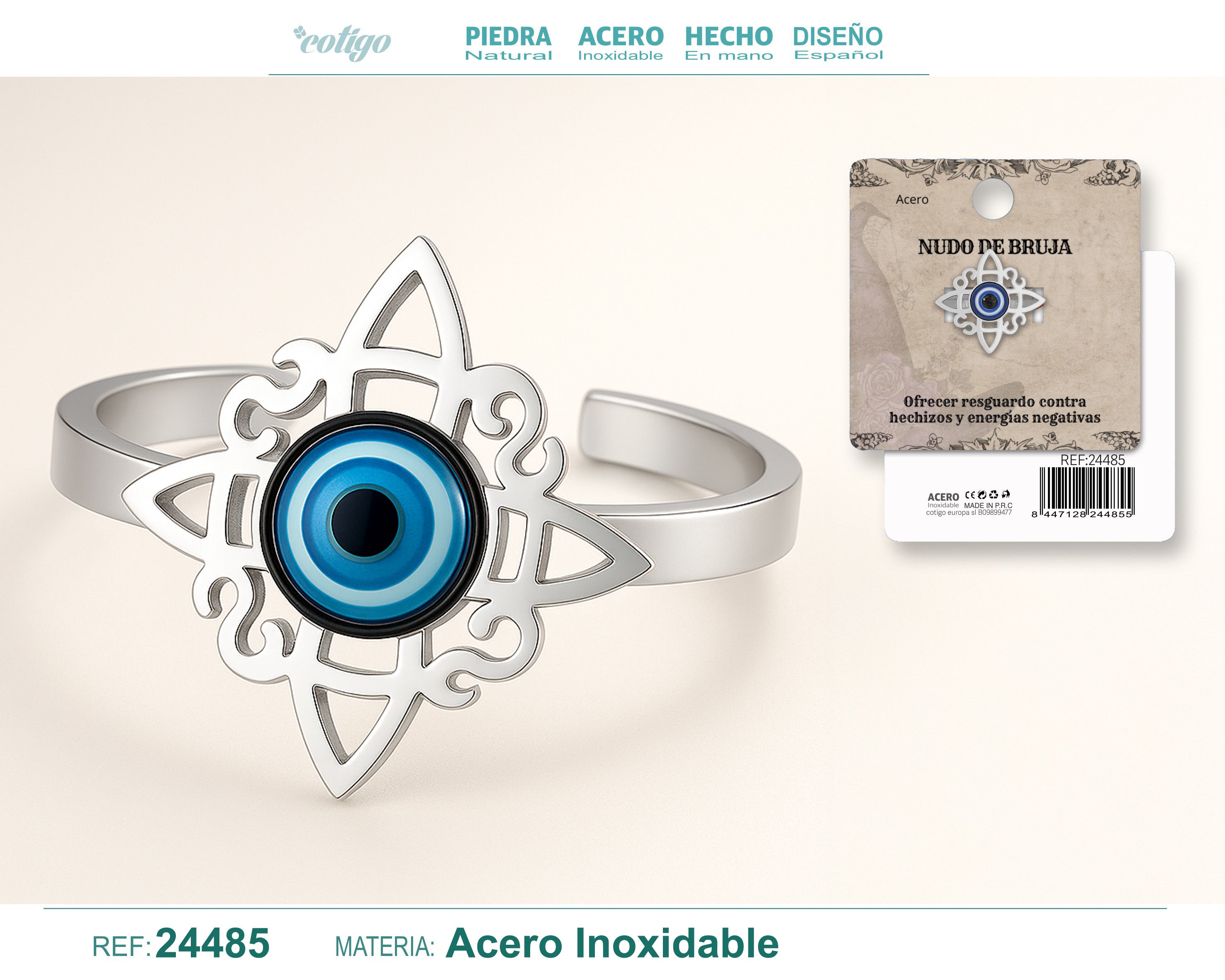 Anillo Nudo de Bruja con Ojo Turco en Acero Plateado - cotigo