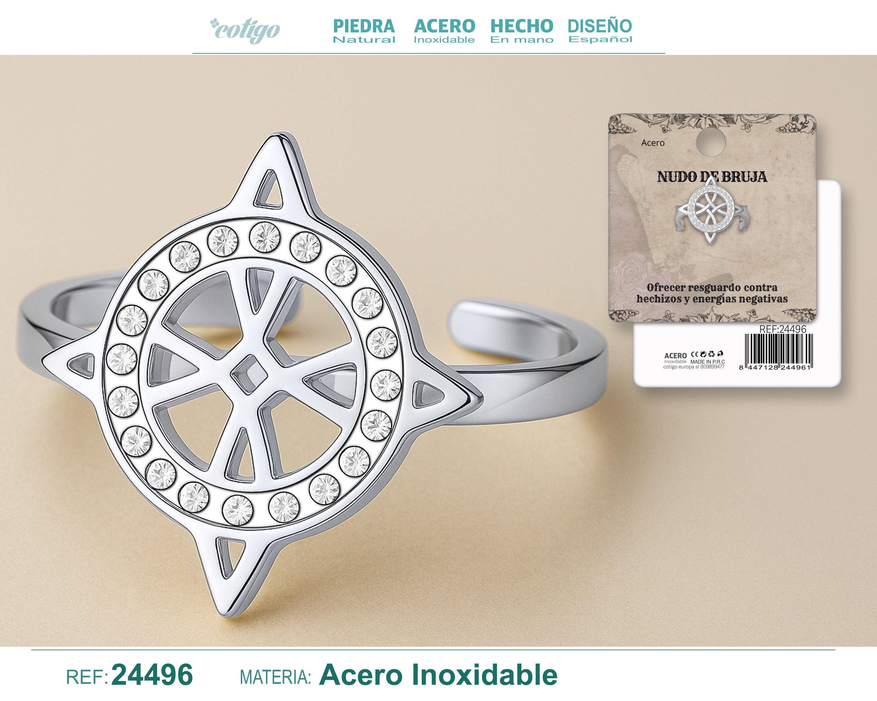 Anillo Nudo de Bruja con Circonitas en Acero Plateado - cotigo
