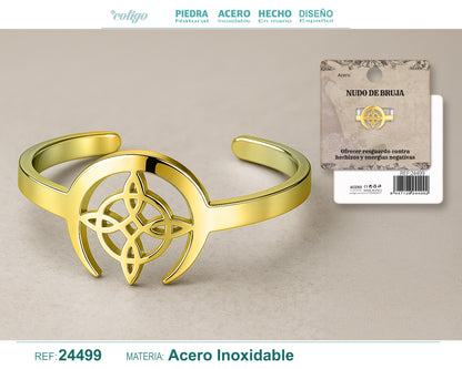 Anillo Nudo de Bruja – Acero Inoxidable Dorado, Amuleto de Protección con Caja de Regalo